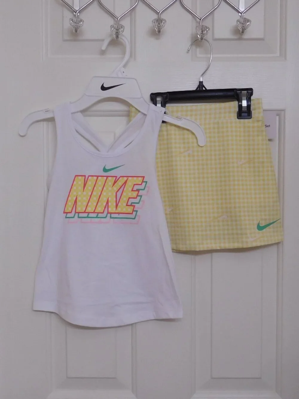 NWT 2pc Nike Gingham Logo Top & Yellow Gingham Skort Set sz 5